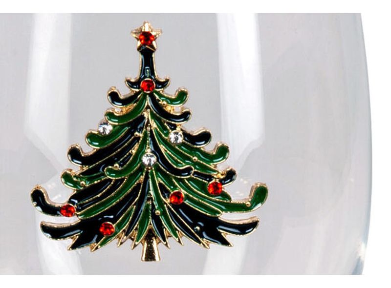 Vinglass blankt m/dekor juletre h:22,5cm