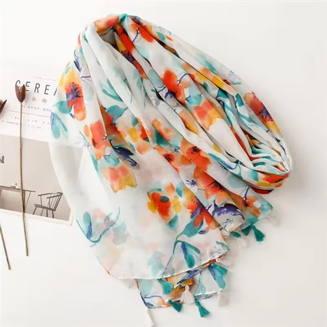 Hovedbilde Sandi Flower Tassel Viscose Scarf 180x90