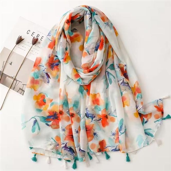 Hovedbilde Sandi Flower Tassel Viscose Scarf 180x90