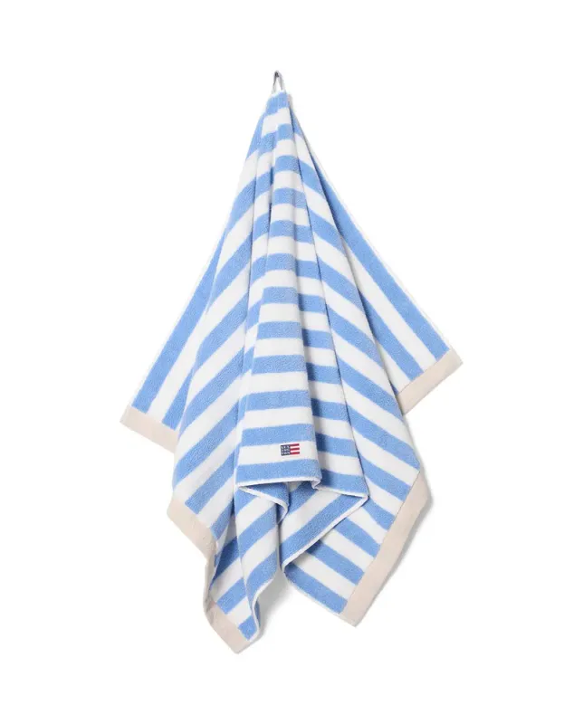 Blokkstripet håndkle, himmelblå/hvit/moonbeam 70x130