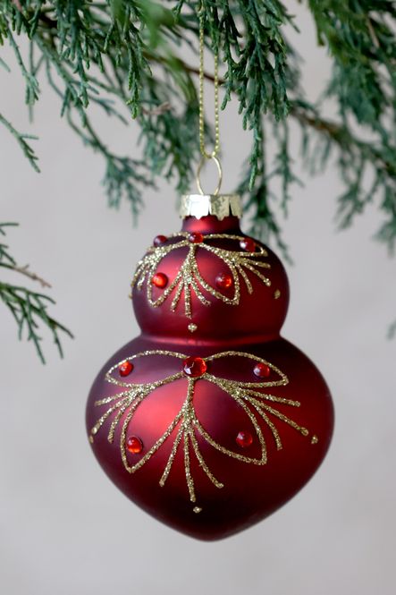 Hovedbilde Julekule m. mønster Rød/Gull