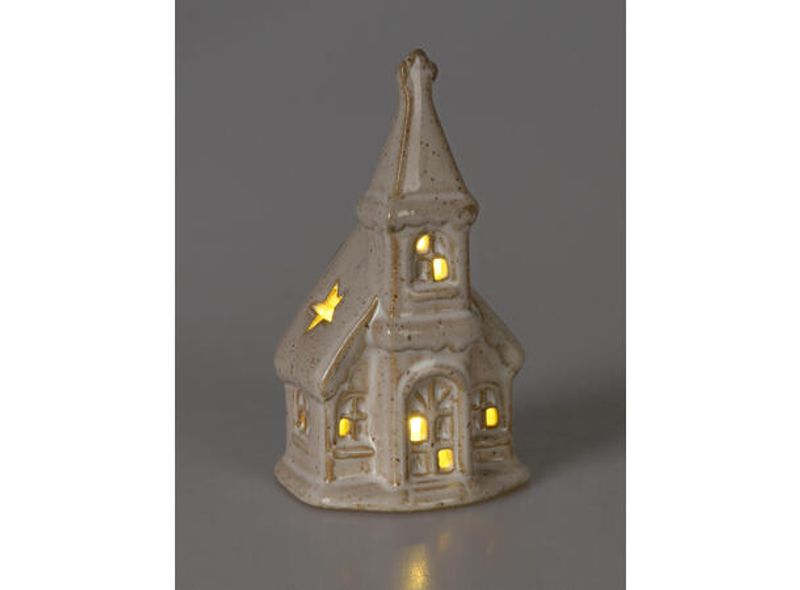 Kirke beige porselen LED h:11cm Ass.