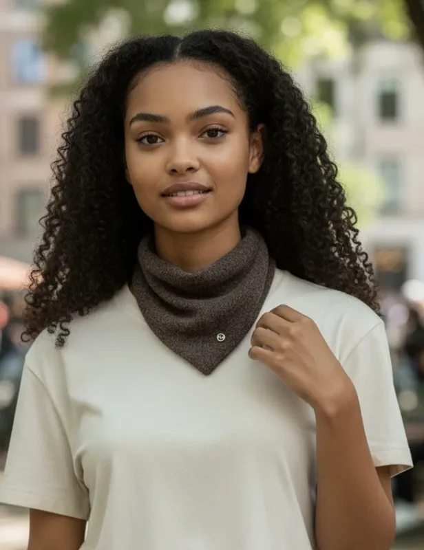 Strikket skjerf ullmix lite triangel - Mørk brun