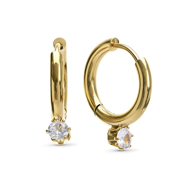 Oline - Crystal Hoop Earrings Stainless Steel Gold