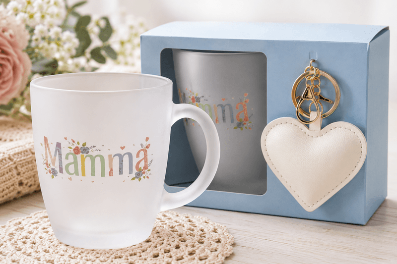 Krus frostet glass m/hjerte Mamma 10cm