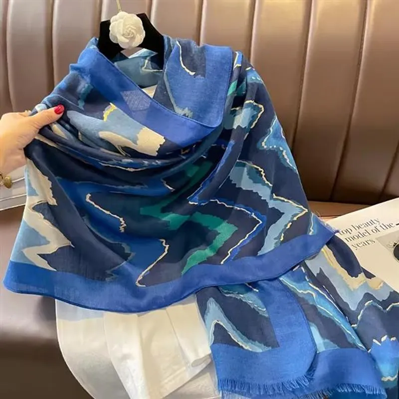 Bronzing Zigzag Viscose Scarf 180x90 - Blue/Gold