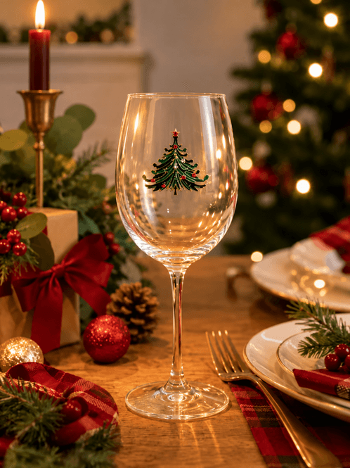 Hovedbilde Vinglass blankt m/dekor juletre h:22,5cm