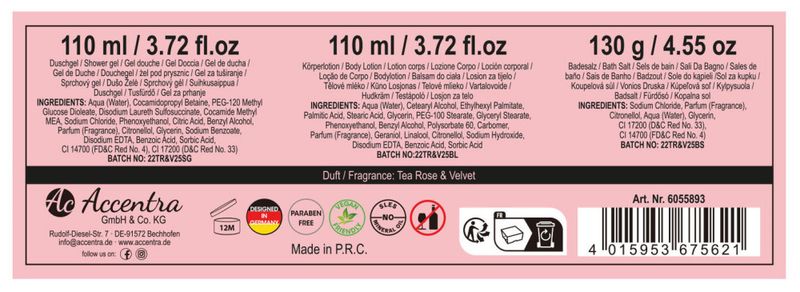 Gavesett 3 flasker dusjsåpe lotion salt