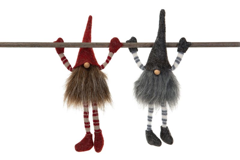 Nisse med magnet, sittende  rød/grå